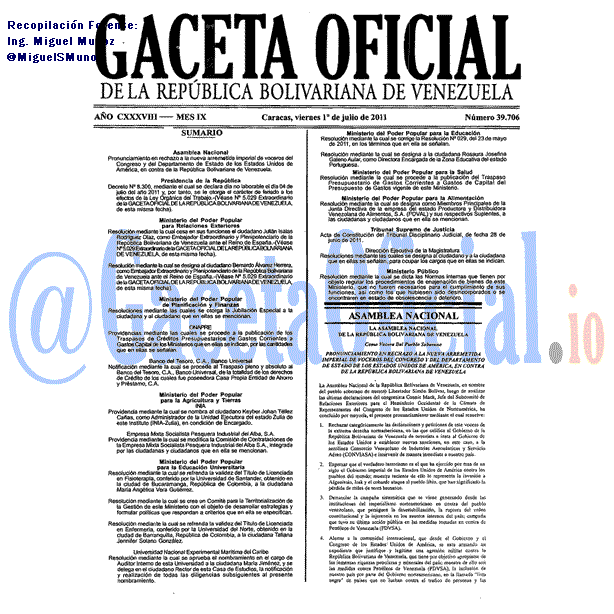 Gaceta Oficial 39706 del 1 Julio 2011