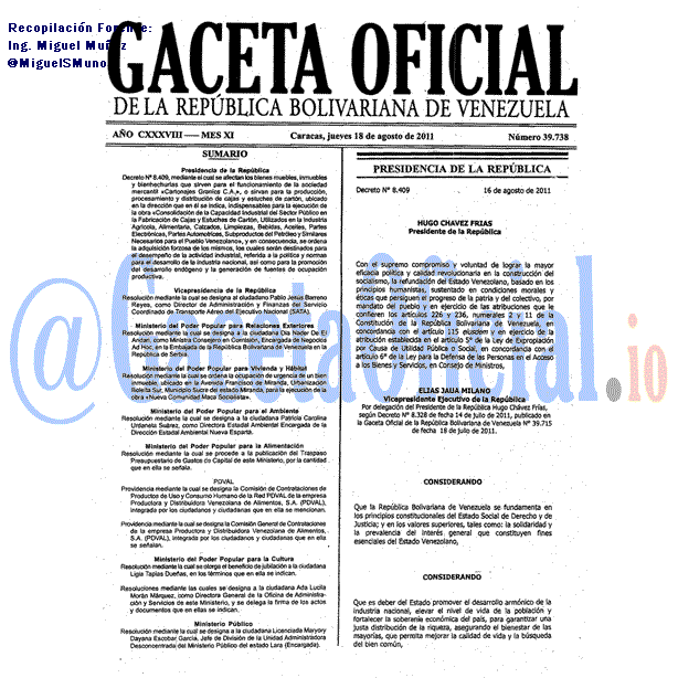 Gaceta Oficial 39738 del 18 Agosto 2011