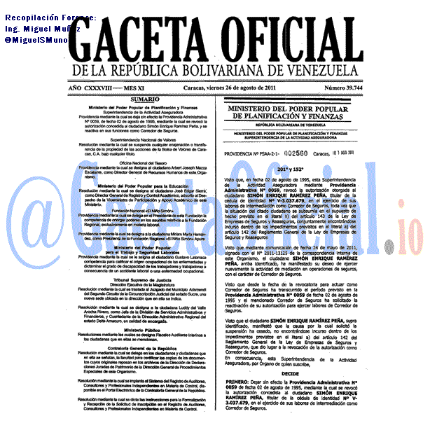 Gaceta Oficial 39744 del 26 Agosto 2011