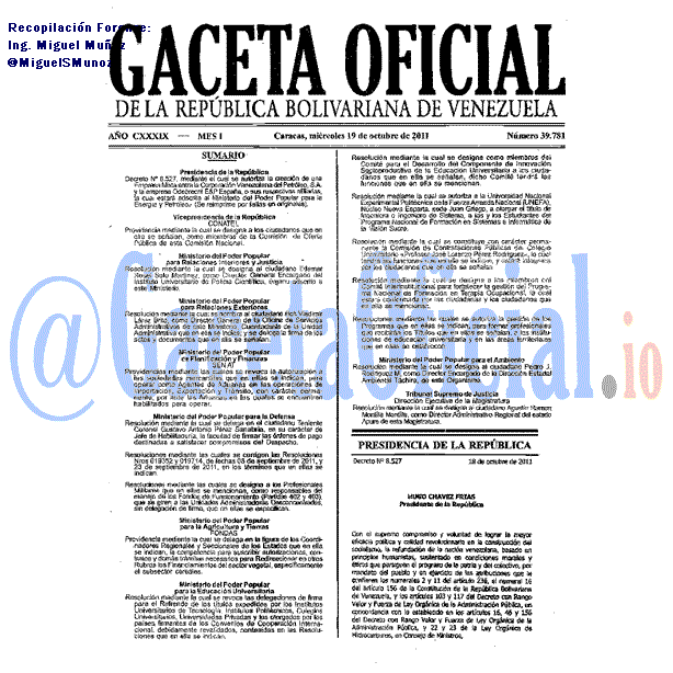 Gaceta Oficial 39781 del 19 Octubre 2011