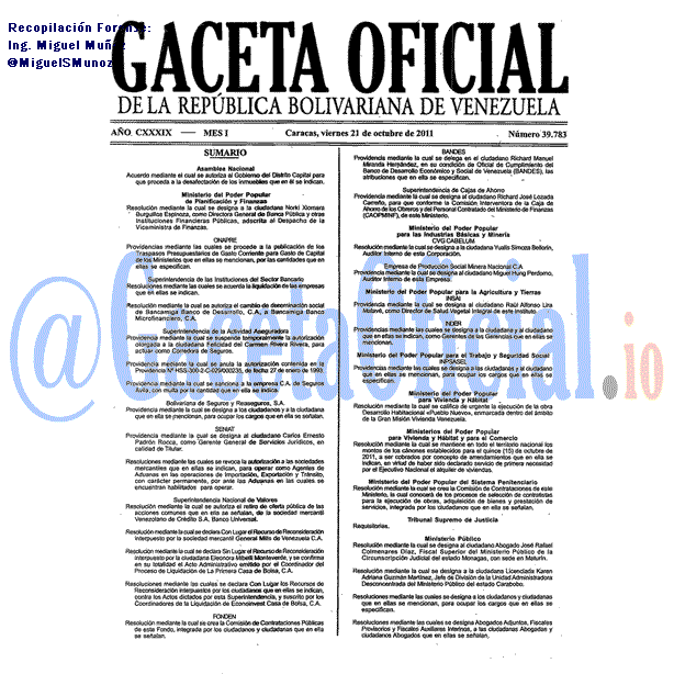 Gaceta Oficial 39783 del 21 Octubre 2011