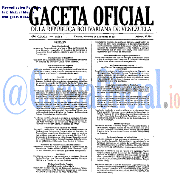 Gaceta Oficial 39786 del 26 Octubre 2011