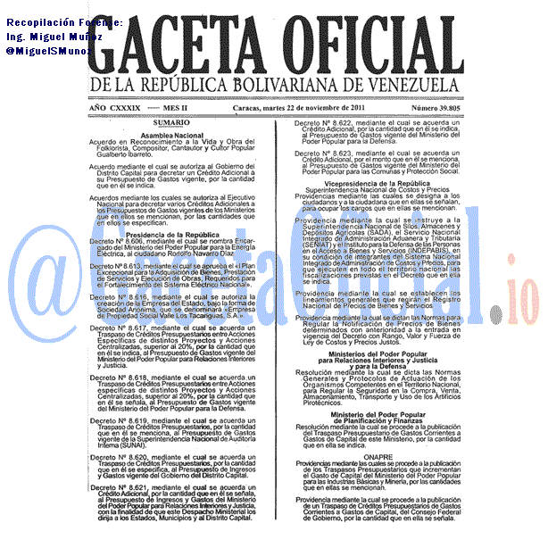 Gaceta Oficial 39805 del 22 Noviembre 2011