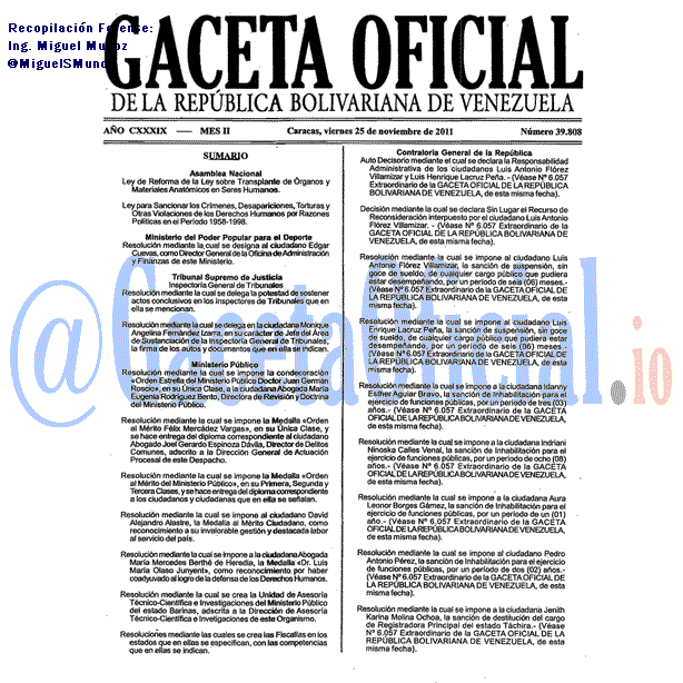 Gaceta Oficial 39808 del 25 Noviembre 2011