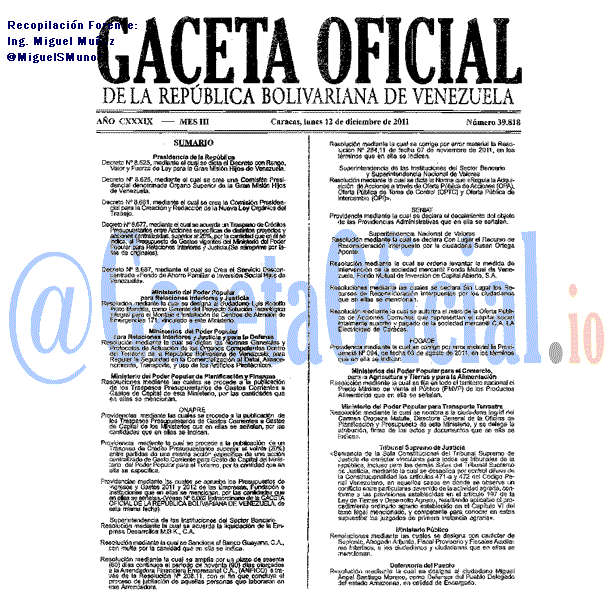 Gaceta Oficial 39818 del 12 Diciembre 2011