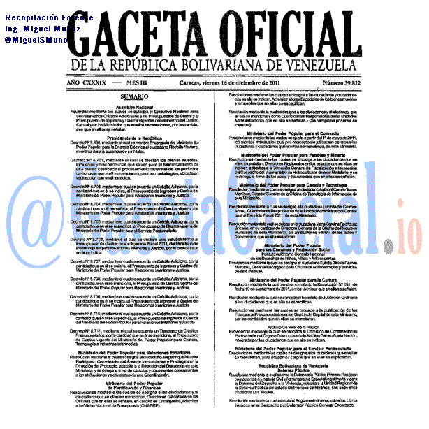 Gaceta Oficial 39822 del 16 Diciembre 2011