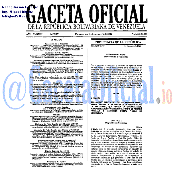 Gaceta Oficial 39849 del 24 Enero 2012
