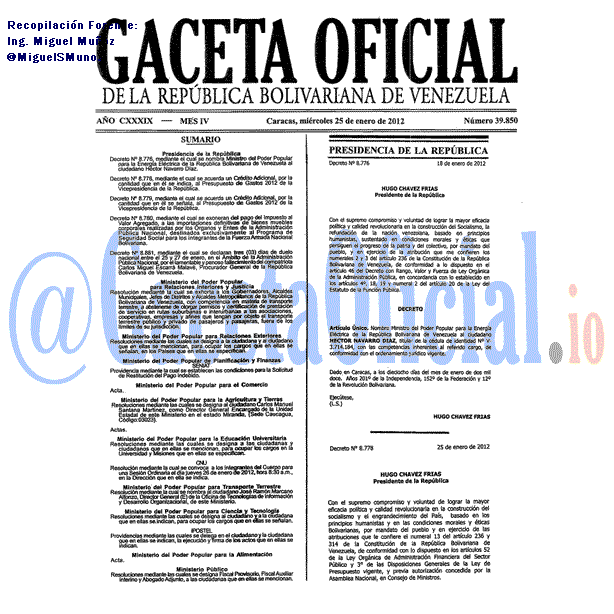 Gaceta Oficial 39850 del 25 Enero 2012