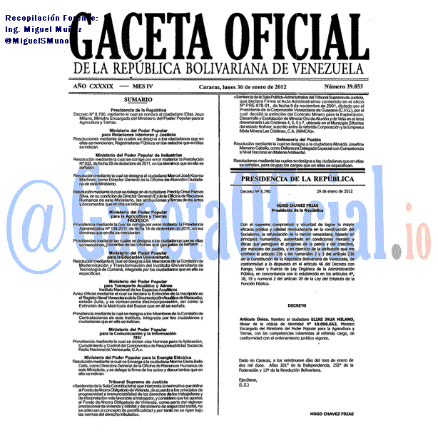 Gaceta Oficial 39853 del 30 Enero 2012