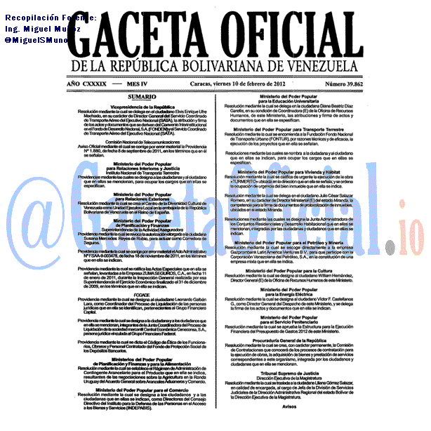 Gaceta Oficial 39862 del 10 Febrero 2012