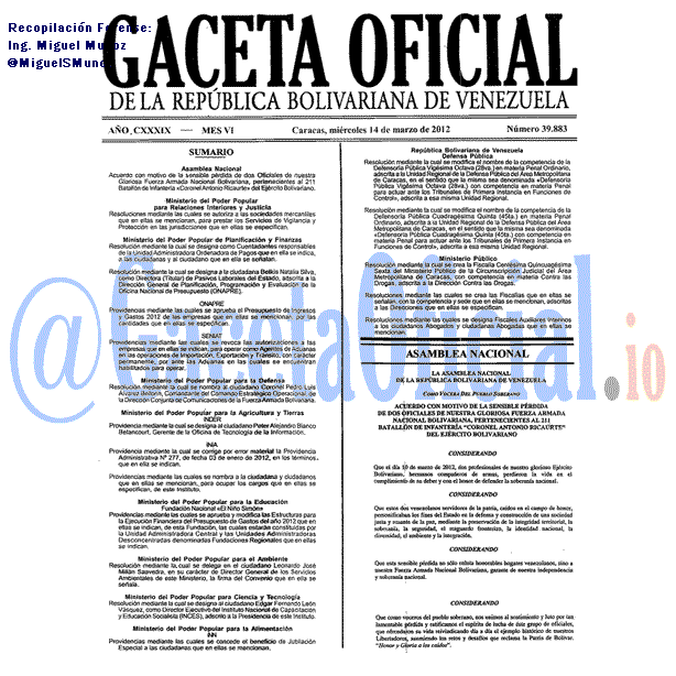 Gaceta Oficial 39883 del 14 Marzo 2012