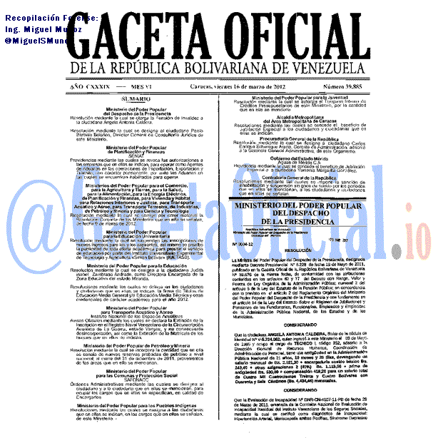 Gaceta Oficial 39885 del 16 Marzo 2012