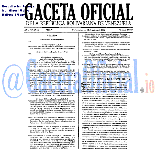 Gaceta Oficial 39889 del 22 Marzo 2012