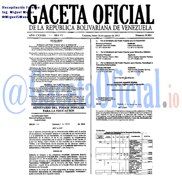 Gaceta Oficial 39891 del 26 Marzo 2012