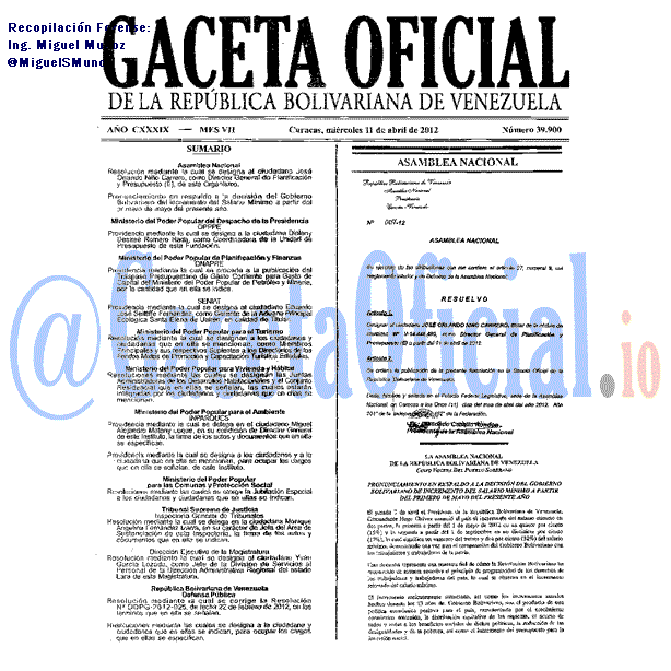 Gaceta Oficial 39900 del 11 Abril 2012