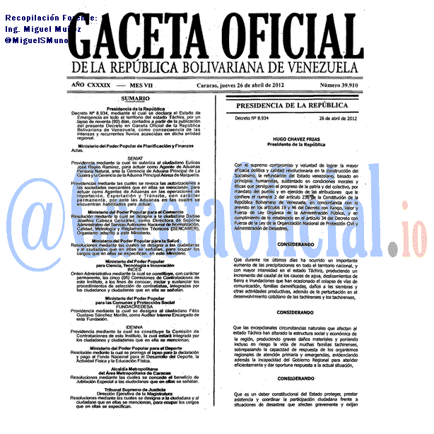 Gaceta Oficial 39910 del 26 Abril 2012