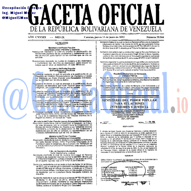 Gaceta Oficial 39944 del 14 Junio 2012