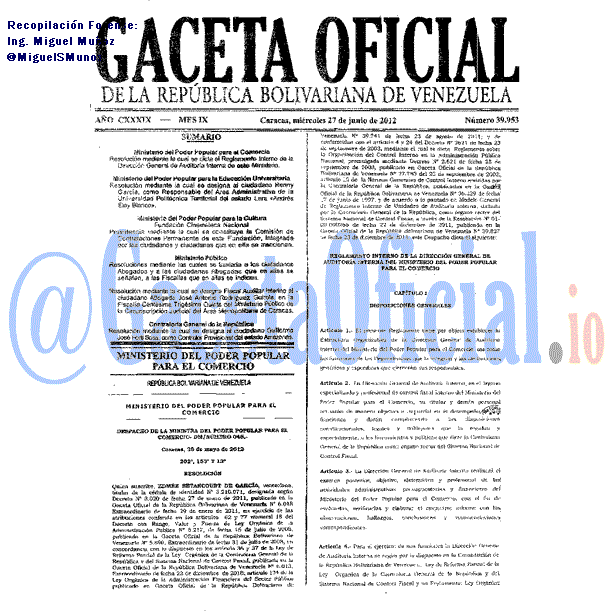 Gaceta Oficial 39953 del 27 Junio 2012