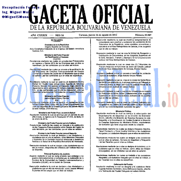 Gaceta Oficial 39987 del 16 Agosto 2012