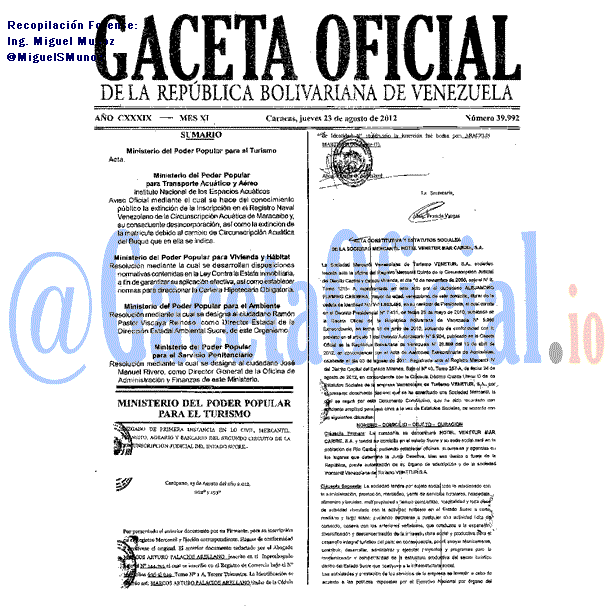Gaceta Oficial 39992 del 23 Agosto 2012