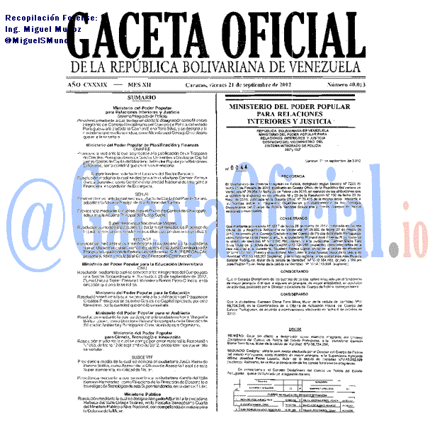 Gaceta Oficial 40013 del 21 Septiembre 2012