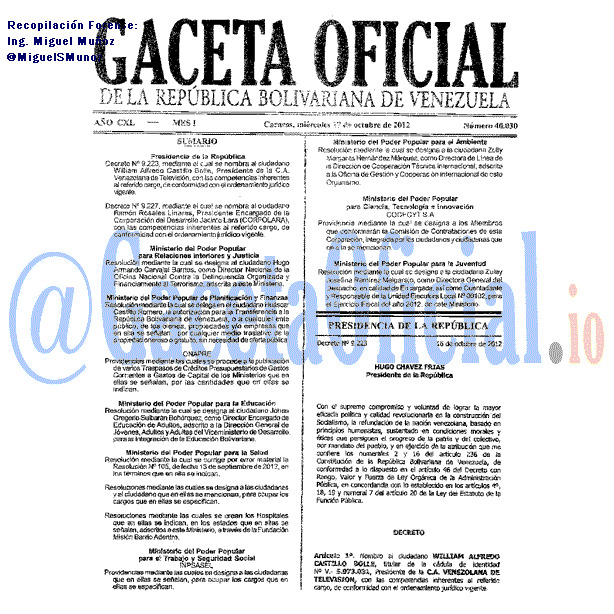 Gaceta Oficial 40030 del 17 Octubre 2012