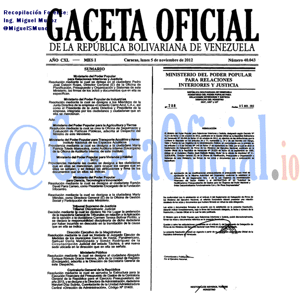Gaceta Oficial 40043 del 5 Noviembre 2012