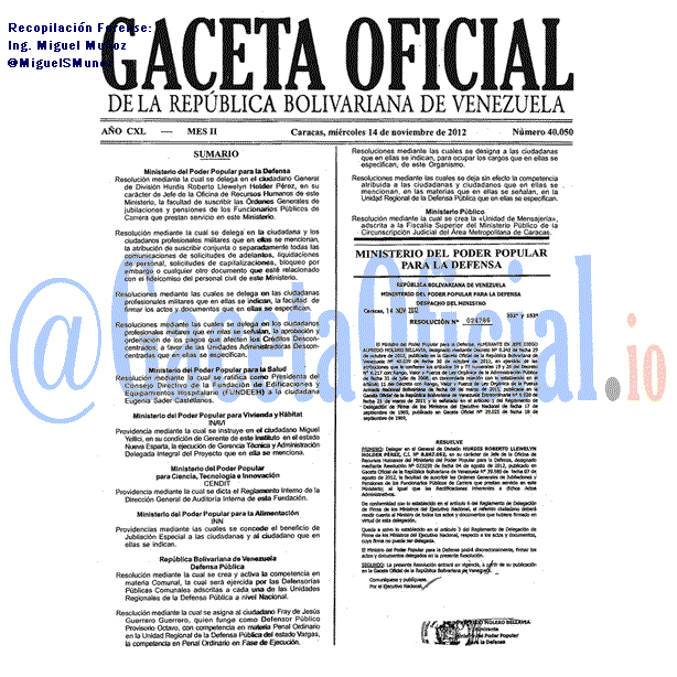 Gaceta Oficial 40050 del 14 Noviembre 2012