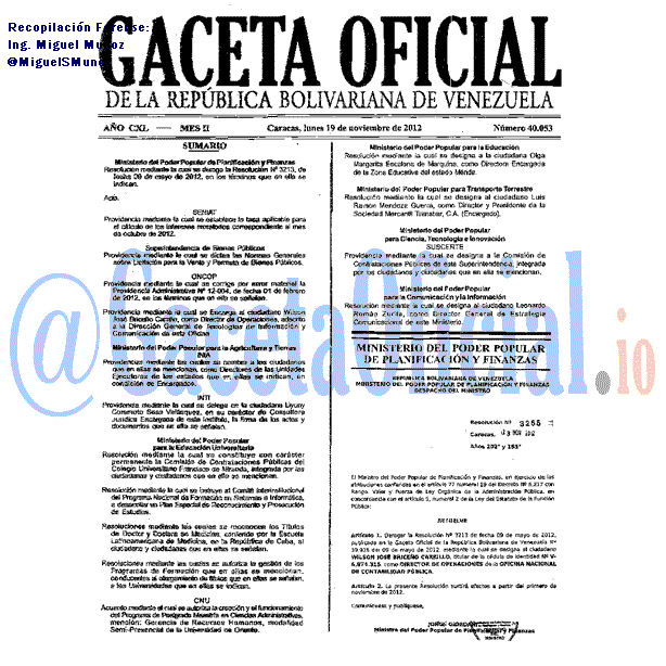 Gaceta Oficial 40053 del 19 Noviembre 2012