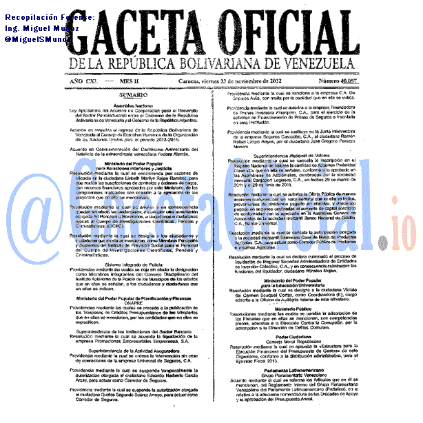 Gaceta Oficial 40057 del 23 Noviembre 2012