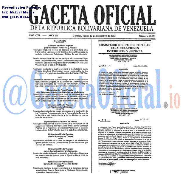 Gaceta Oficial 40071 del 13 Diciembre 2012
