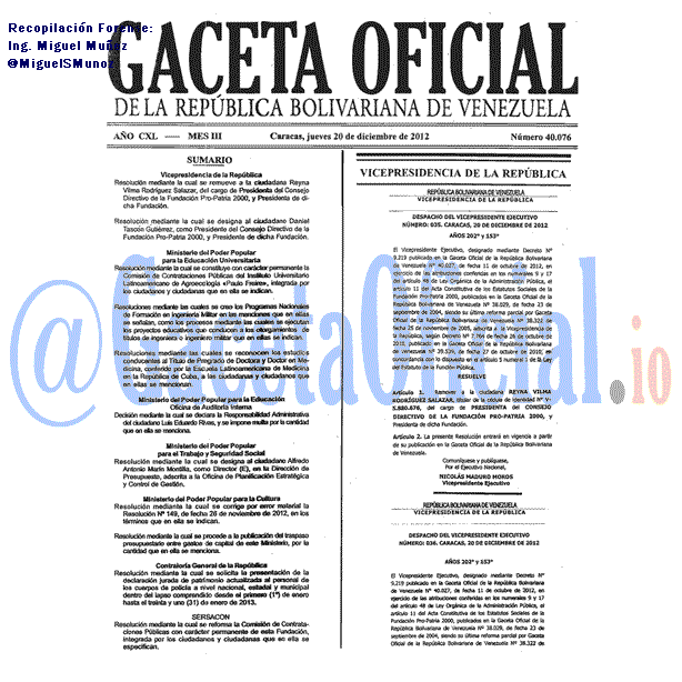 Gaceta Oficial 40076 del 20 Diciembre 2012