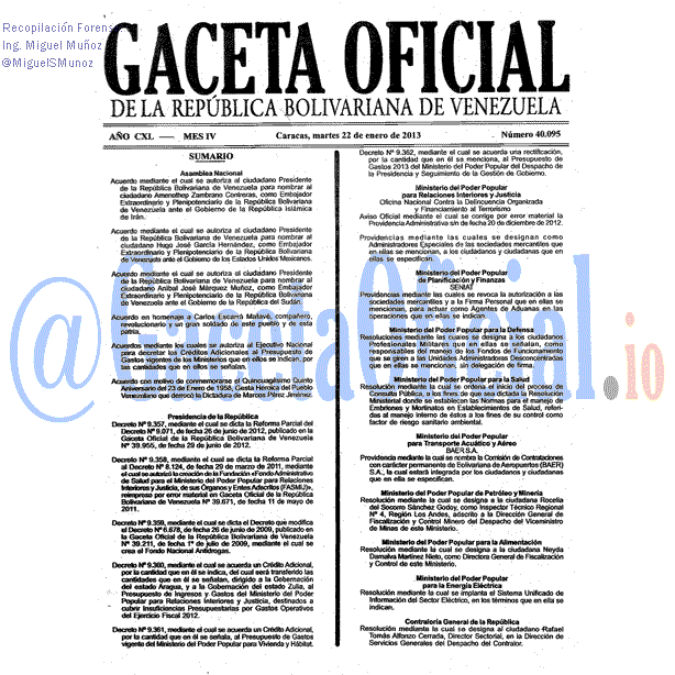 Gaceta Oficial 40095 del 22 Enero 2012