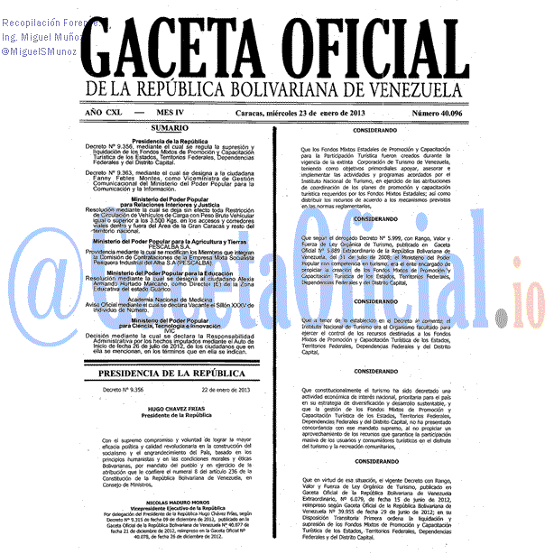 Gaceta Oficial 40096 del 23 Enero 2012