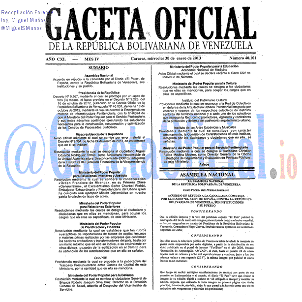 Gaceta Oficial 40101 del 30 Enero 2013