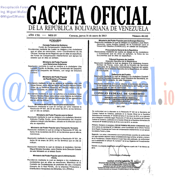 Gaceta Oficial 40102 del 31 Enero 2013