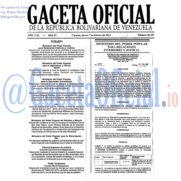 Gaceta Oficial 40107 del 7 Febrero 2013