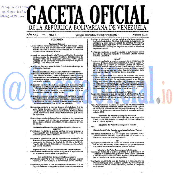 Gaceta Oficial 40114 del 20 Febrero 2013