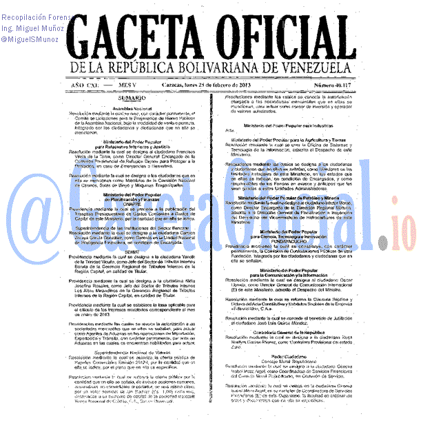 Gaceta Oficial 40117 del 25 Febrero 2013