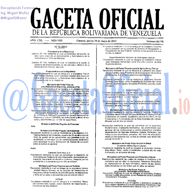 Gaceta Oficial 40178 del 30 Mayo 2013
