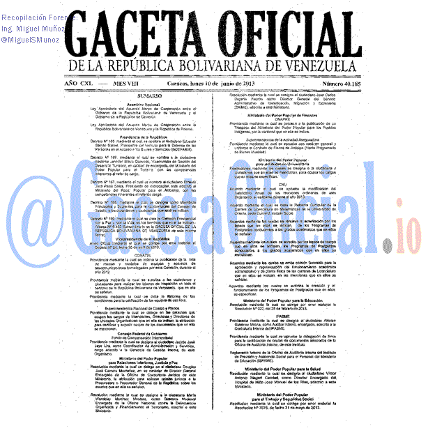 Gaceta Oficial 40185 del 10 Junio 2013