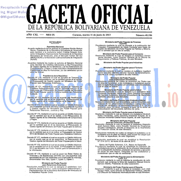 Gaceta Oficial 40186 del 11 Junio 2013