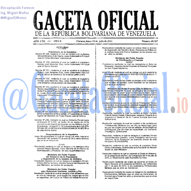 Gaceta Oficial 40207 del 15 Julio 2013