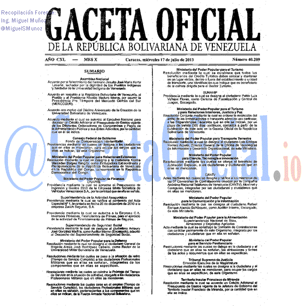 Gaceta Oficial 40209 del 17 Julio 2013