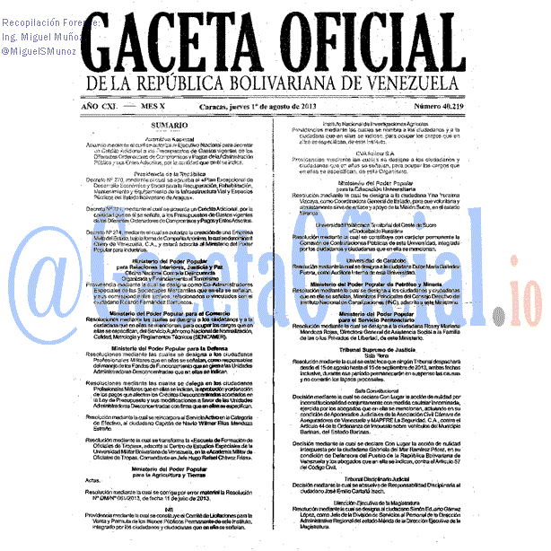 Gaceta Oficial 40219 del 1 Agosto 2013