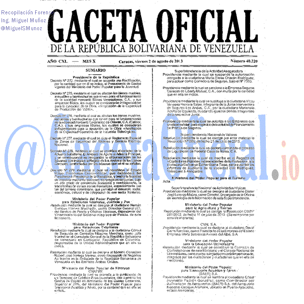 Gaceta Oficial 40220 del 2 Agosto 2013