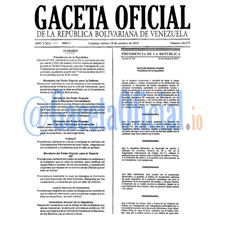 Venezuela Gaceta Oficial 40275 del 18 octubre 2013 Gaceta Oficial, Gaceta 40275, Gaceta 40275 HD, Gaceta #40275, Gaceta Oficial Venezuela #40275