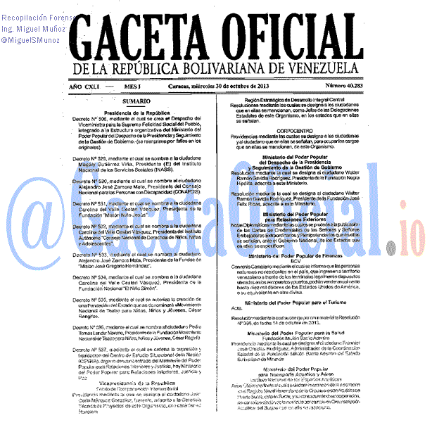 Gaceta Oficial 40283 del 30 Octubre 2013 Gaceta Oficial 40283 del 30 Octubre 2013