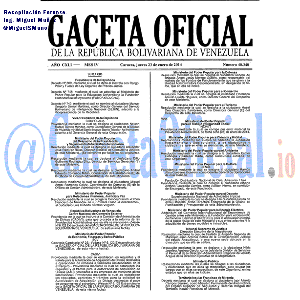 Gaceta Oficial 40340 del 23 enero 2014 Gaceta Oficial 40340 del 23 enero 2019
