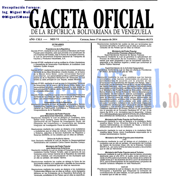 Gaceta Oficial 40373 del 17 Marzo 2014